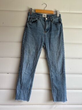 Comma Shop High Rise Straight Crop Jeans Raw Hem Light Wash Size M
